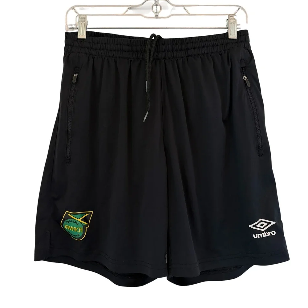 Umbro Jamaica Football Federation Soccer Shorts Lined Large Black Zip Pockets